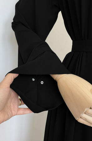 Taşlı Dilşah Abaya Ferace - Siyah - 9