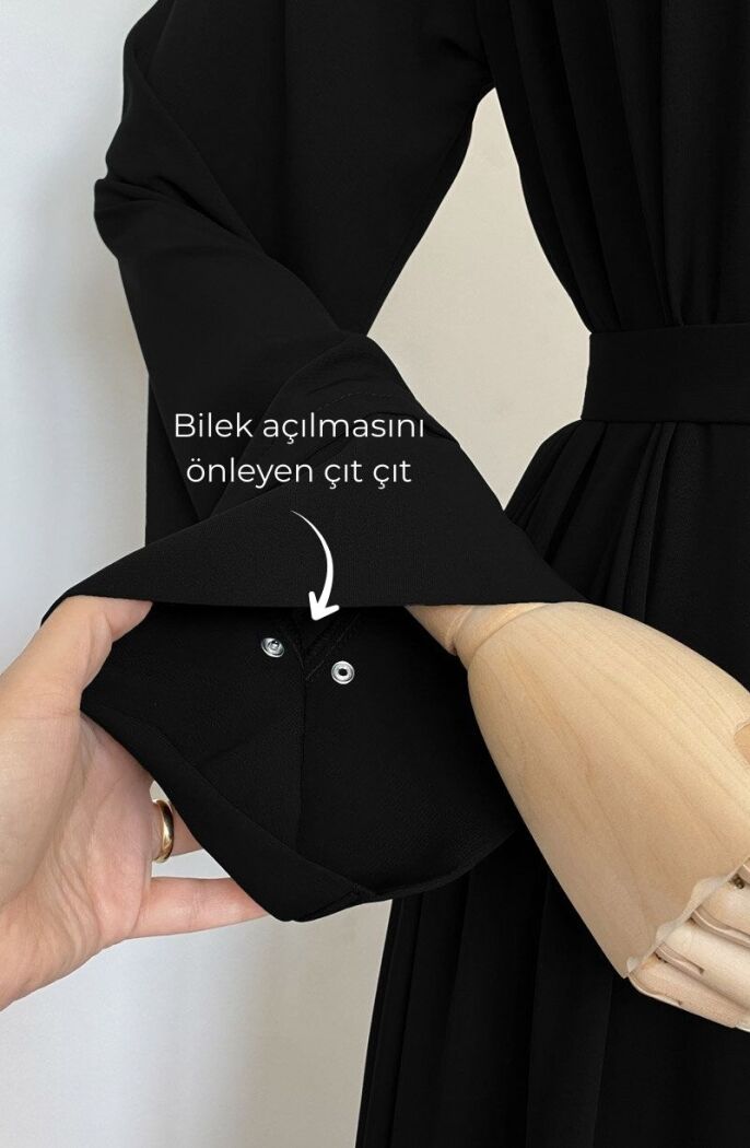 Taşlı Dilşah Abaya Ferace - Siyah - 3